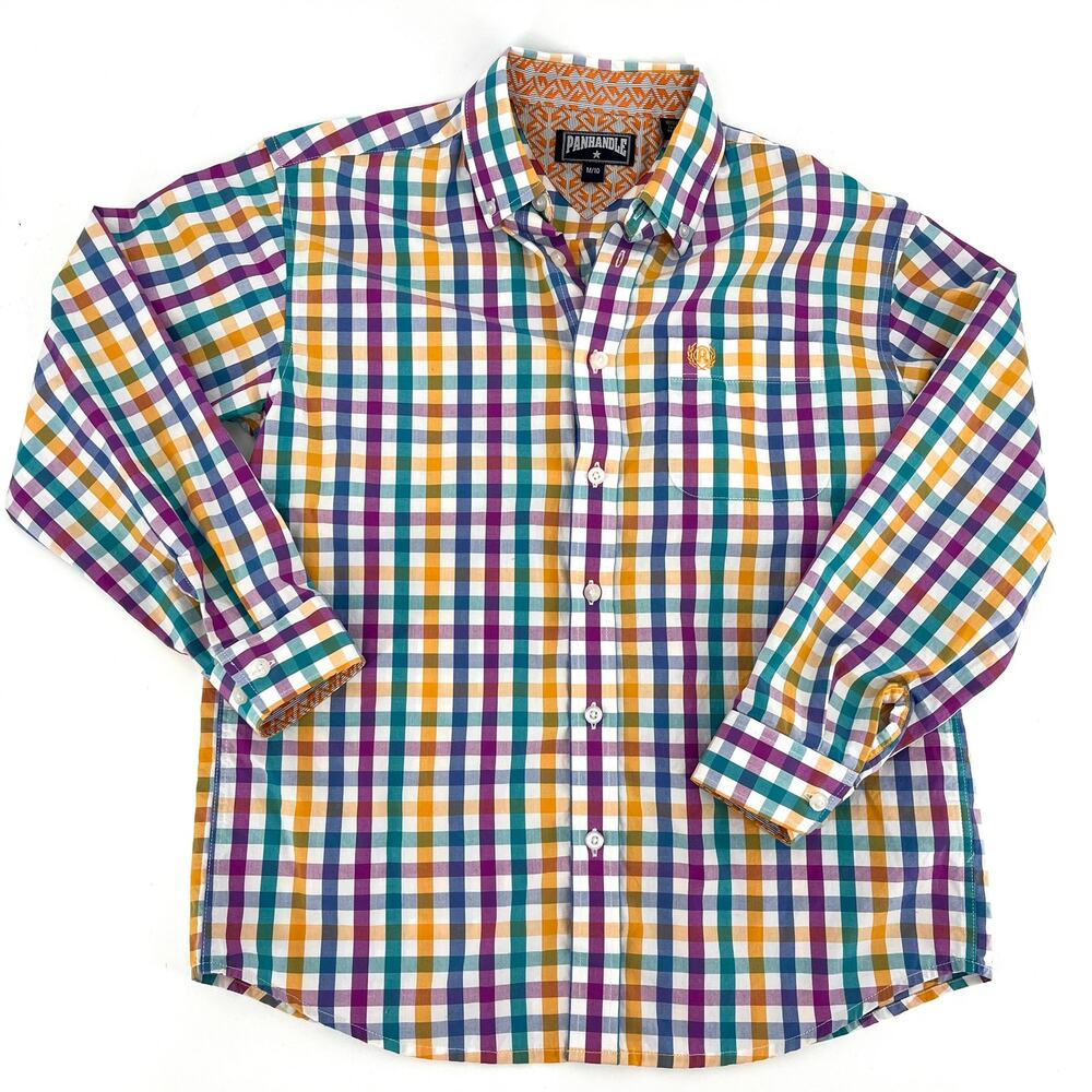 Panhandle Boys Check Button up Collared shirt (M/10)